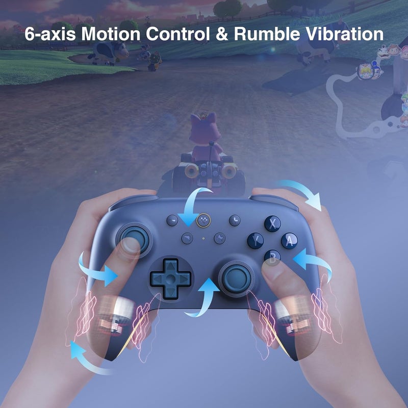 8Bitdo وحدة تحكم بلوتوث Ultimate 2C (تحديث عصا التحكم بتأثير هول) - لجهاز Switch/Switch 2، مع أزرار L4/R4 قابلة لإعادة التعيين، تحكم بالحركة 6 محاور، اهتزاز رنبل ووظيفة توربو (أزرق داكن) - Image 5